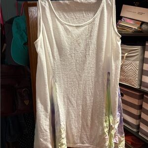 entro White Tank Top with Pastel Tie-Dye Side Panels